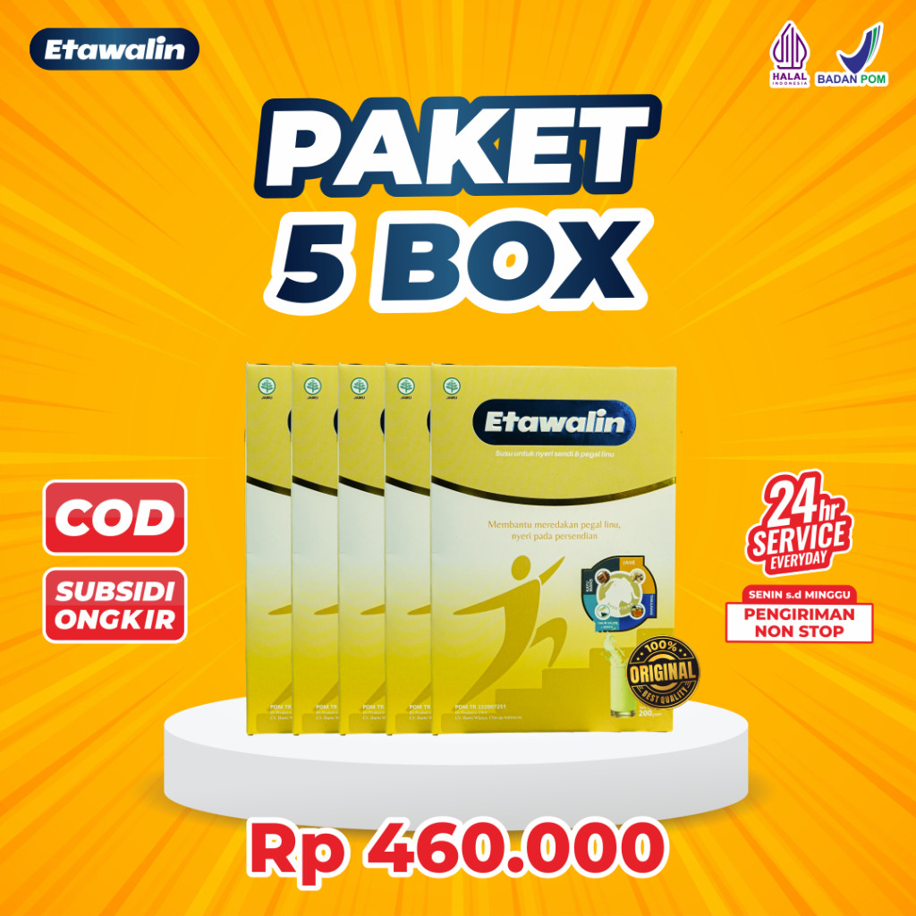 

ETAWALIN 5 BOX SUSU KAMBING ETAWA PREMIUM BPOM SOLUSI NYERI SENDI DAN PEGAL LINU PENYAKIT URAT DAN REMATIK DENGAN KANDUNGAN MANFAAT YANG LEBIH BANYAK ORIGINAL GRATIS ONGKIR BISA COD