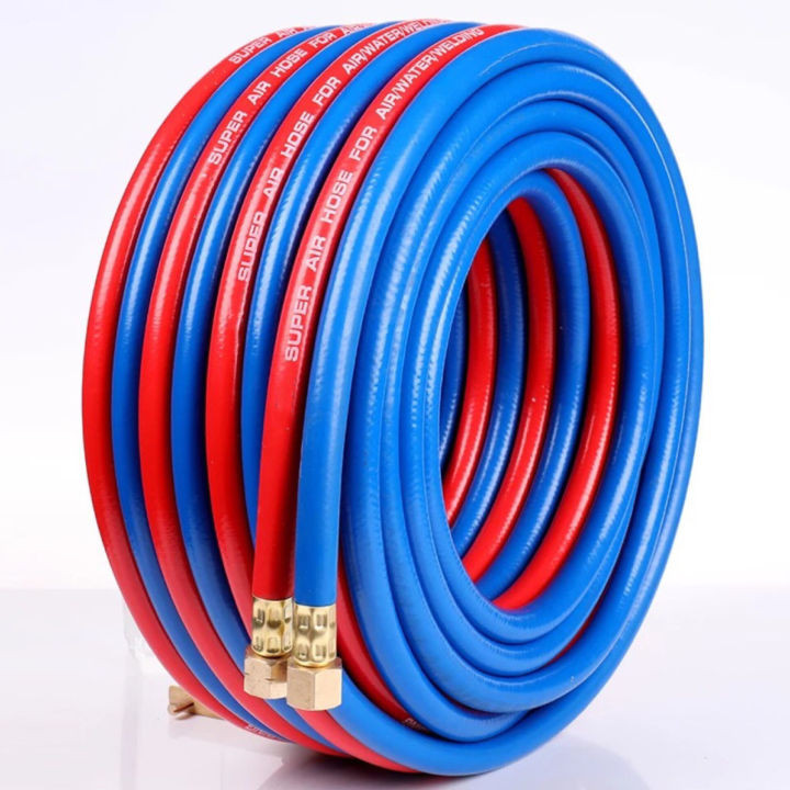 

5 Meter 10 Meter 20 Meter Tromp Selang Las Double Untuk Las Karbit Acetylene Lpg Oxygen 6.5mm x 9.5mm 3Ply Panjang 5M 10M 20M Merah Biru