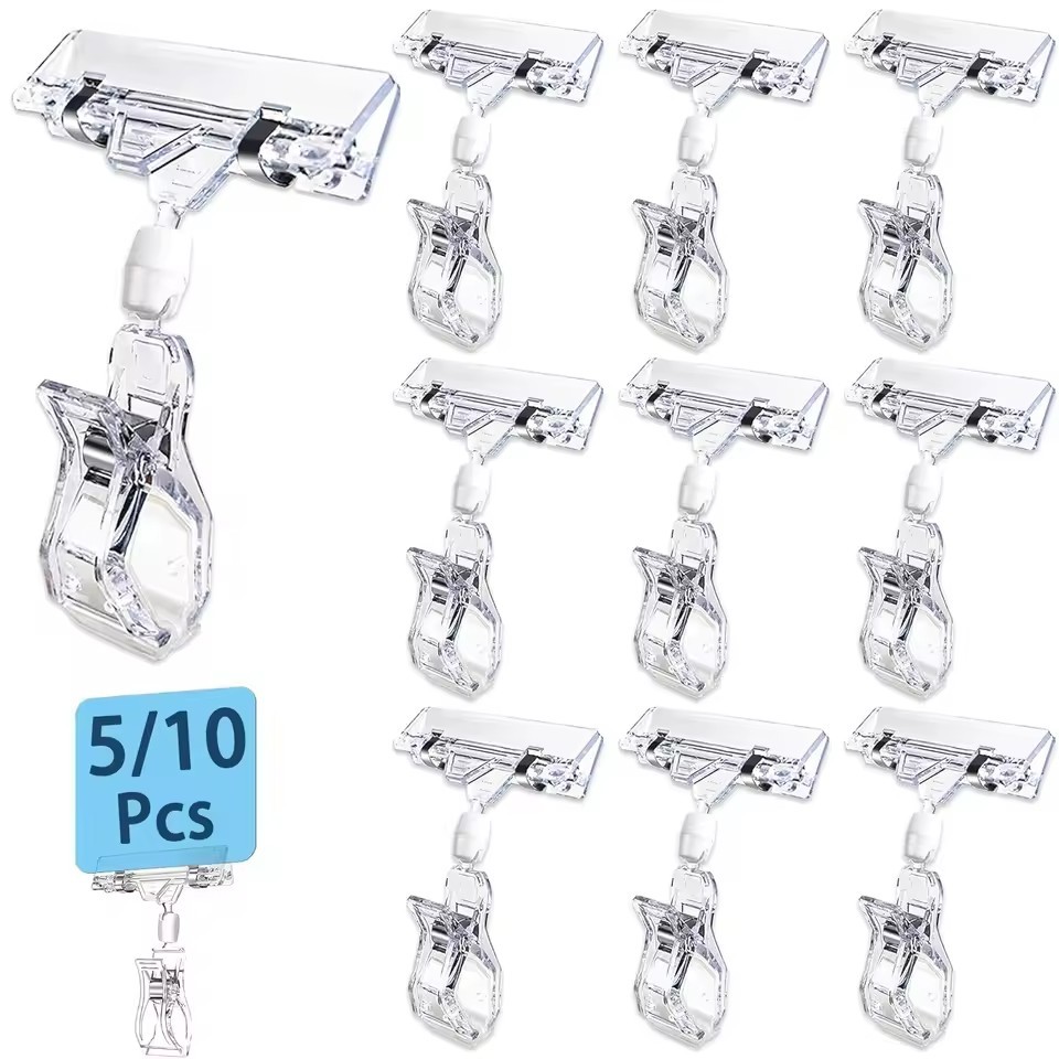 

10/5PC Sign Clips for Retail Display Double Sided Sign Holder Clips Clear Acrylic Price Sign Clamps Merchandising Rotatable Clip