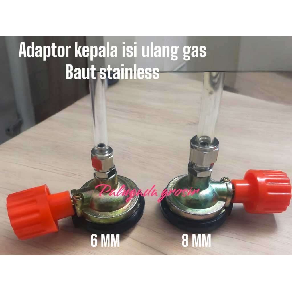 PUSAT kepala adaptor kaleng isi ulang gas portable neple full stainless selang 6 mm selang 8 mm PUSA