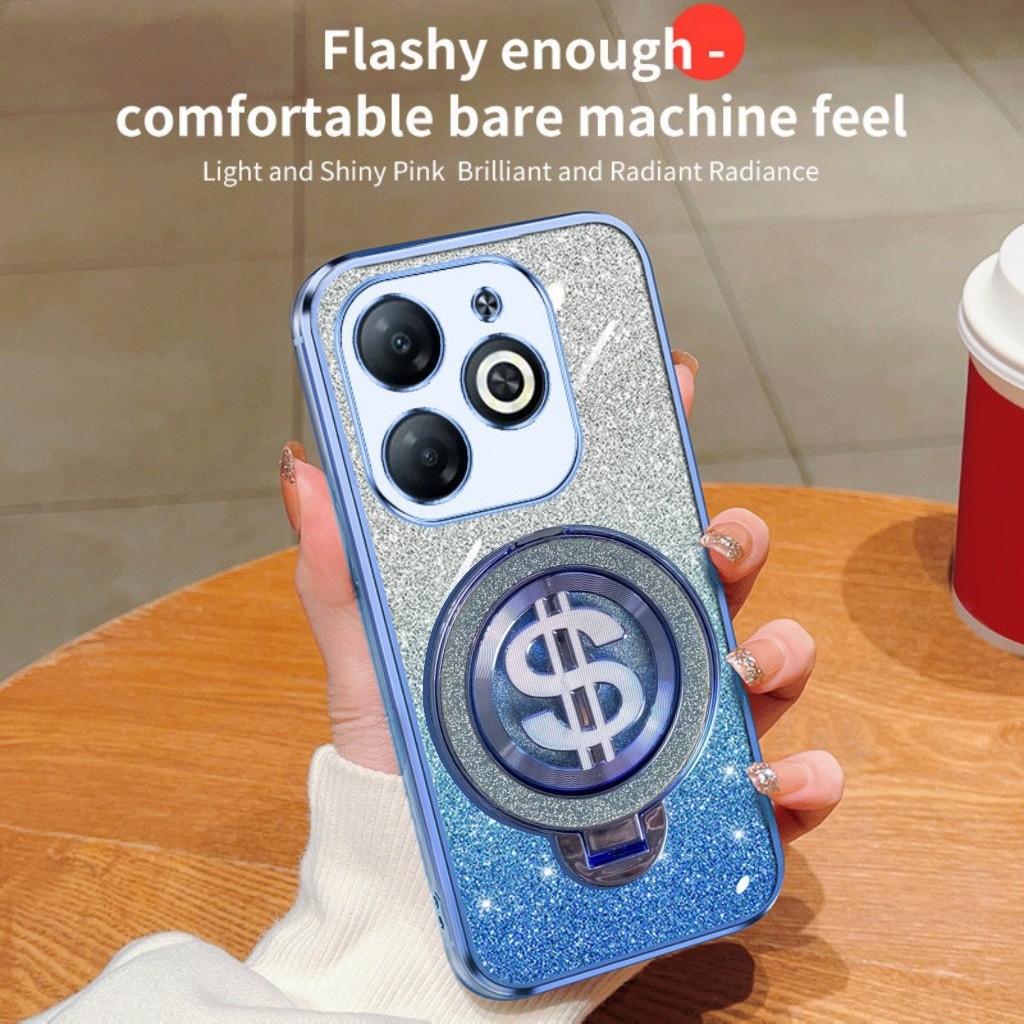 Case Hp itel A80 Glitter Dollar Ring Stand Support Wireless Charging