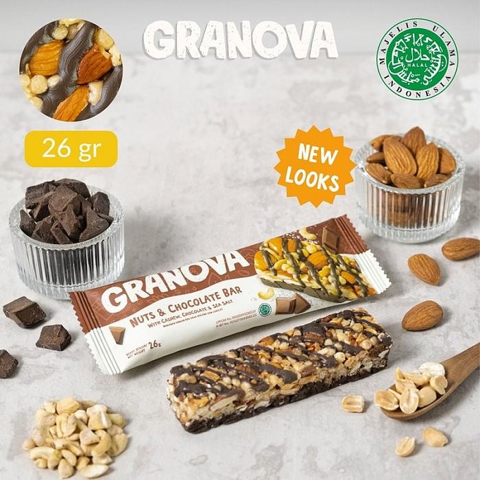 

[TERLARIS] Granola Bar by Granova Snackbar Sarapan / Cemilan Praktis - 26 gr - Nut and Chocolate, 1 Pcs[TERLARIS ]