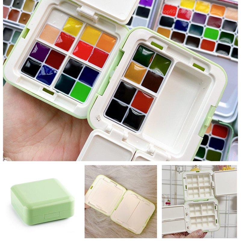 

24/48 Grid Portable Watercolor Paint Box Foldable Painting Palette Mini Watercolor Packing Moisturizer Box Travel Art Supplies