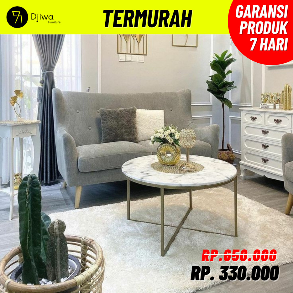 Meja Minimalis Bundar Kayu HPL Elegan Ruang Tamu