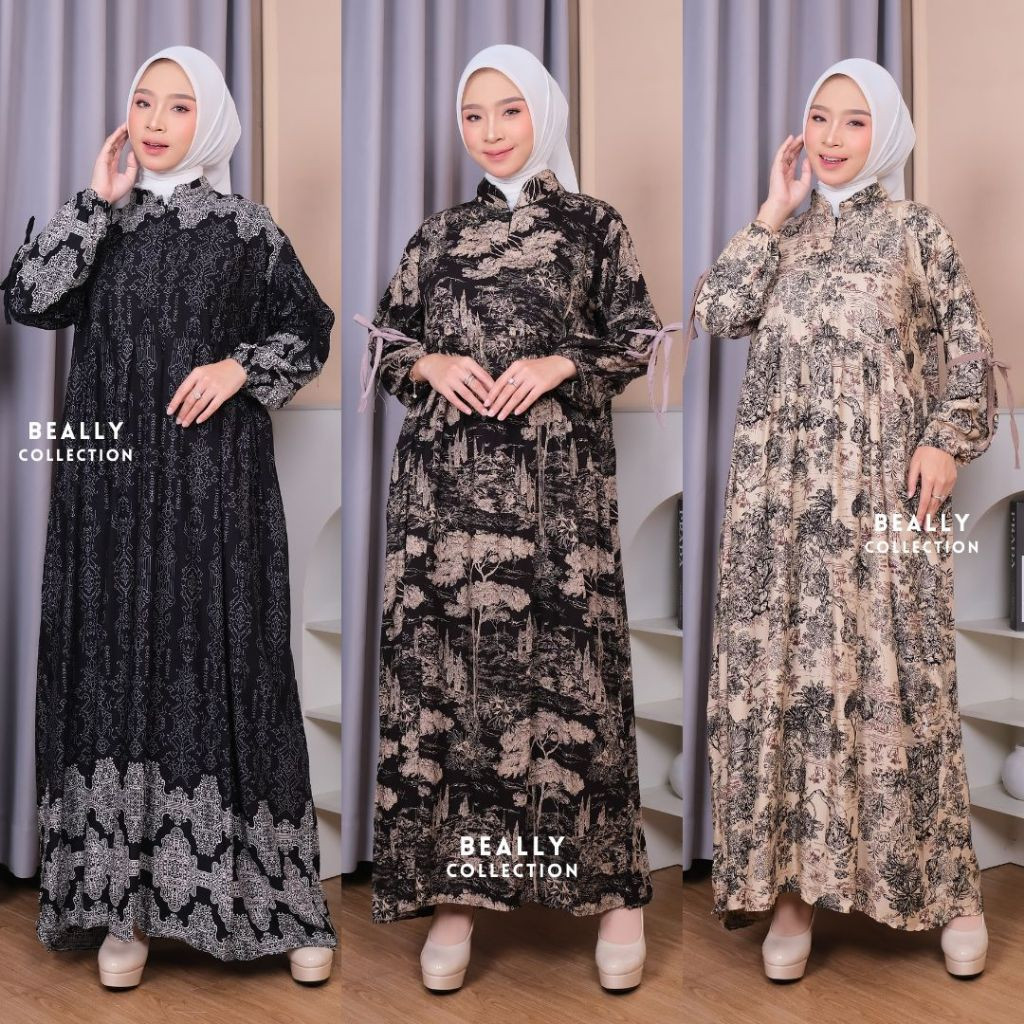 BISA COD Dress Anjani Pita Rayon | Gamis Motif Muslimah Wanita Busui Friendly | Dress Raya Lebaran W