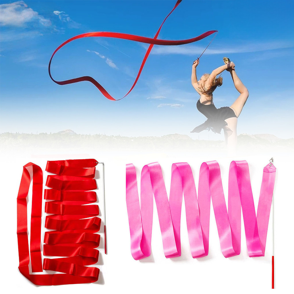 2m Tongkat Tari Sutra + Twirl Ribbon/Satin Gradasi Warna/Alat Senam Ritmik & Balet Profesional/Anti 