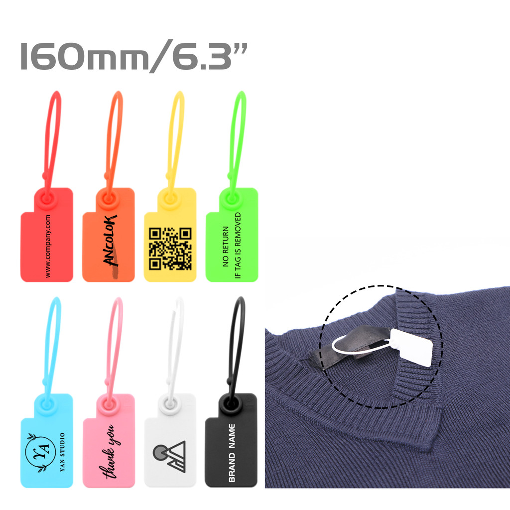 

Ancolok 100 Pcs Custom Print Hang Tags Brand Logo Tag Security of Clothes Shoes Bags Clothing Plastic Labels Jewelry Dolls Tag