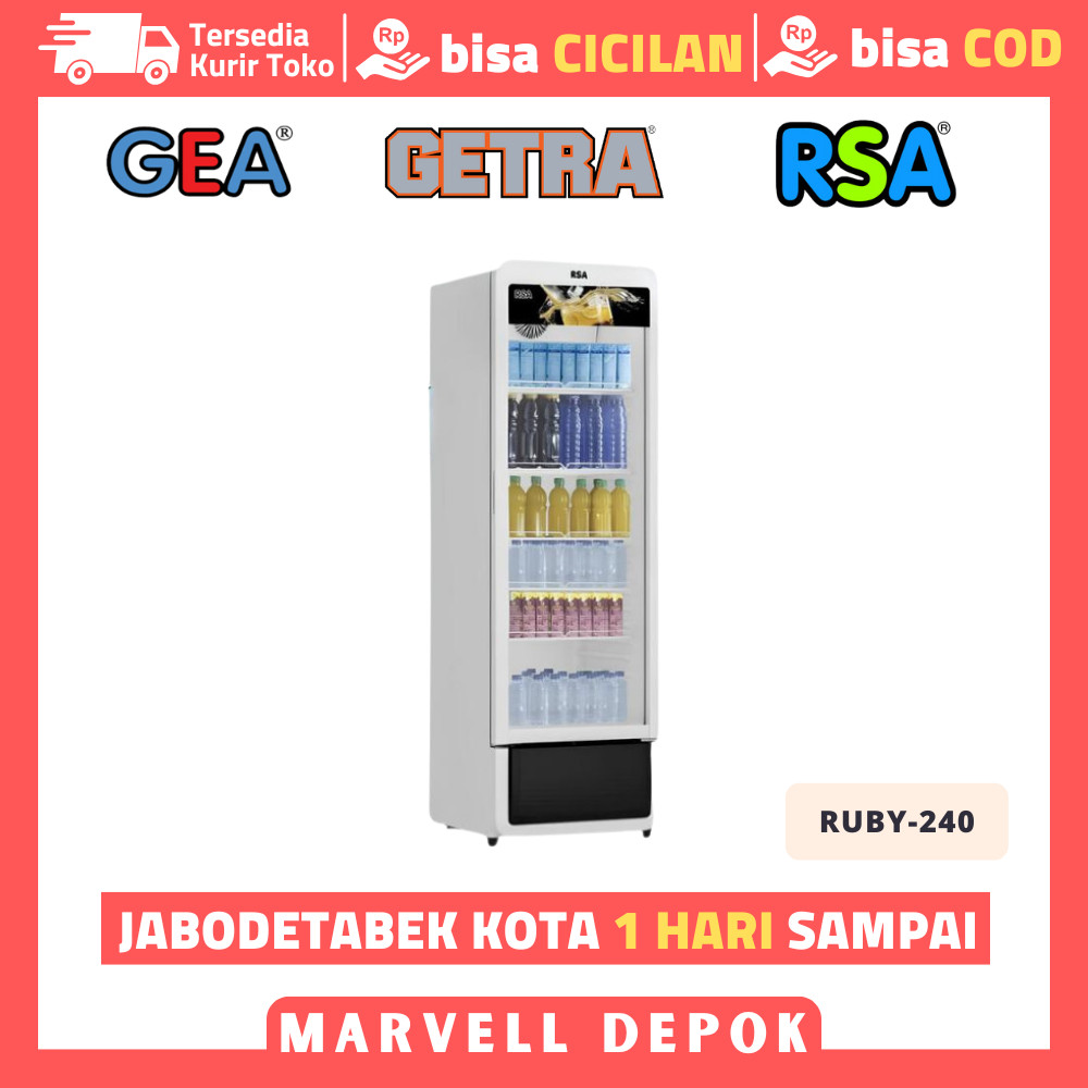 Showcase Pendingin Minuman 1 Pintu Kaca RSA RUBY-240 Kulkas Pendingin 240 Liter
