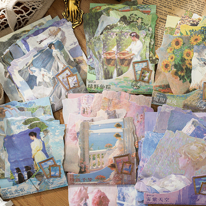 

30 pcs retro oil painting theme materials paper Planner handmade DIY Hand Account Diary Scrapbooking Background paper