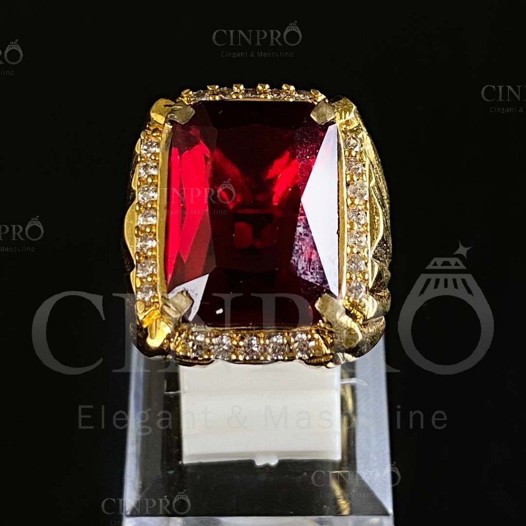 [COD] Cincin Pria Batu Akik Merah Siam Kotak Ring Gold