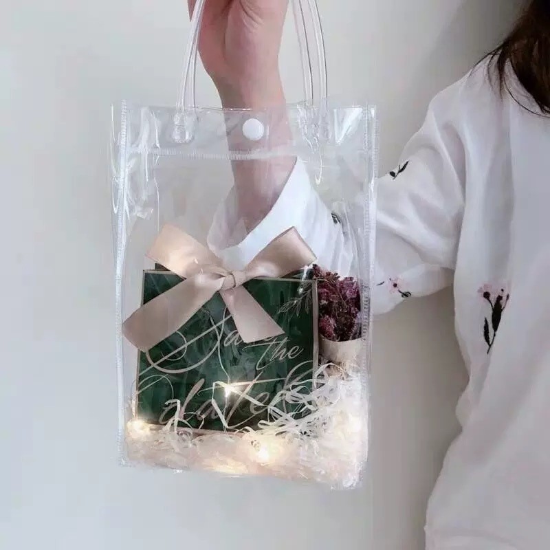 Totebag Transparant/Tas Mika PVC Transparan/Tas Mika Souvenir Ulang Tahun Bening/Tas Belanja