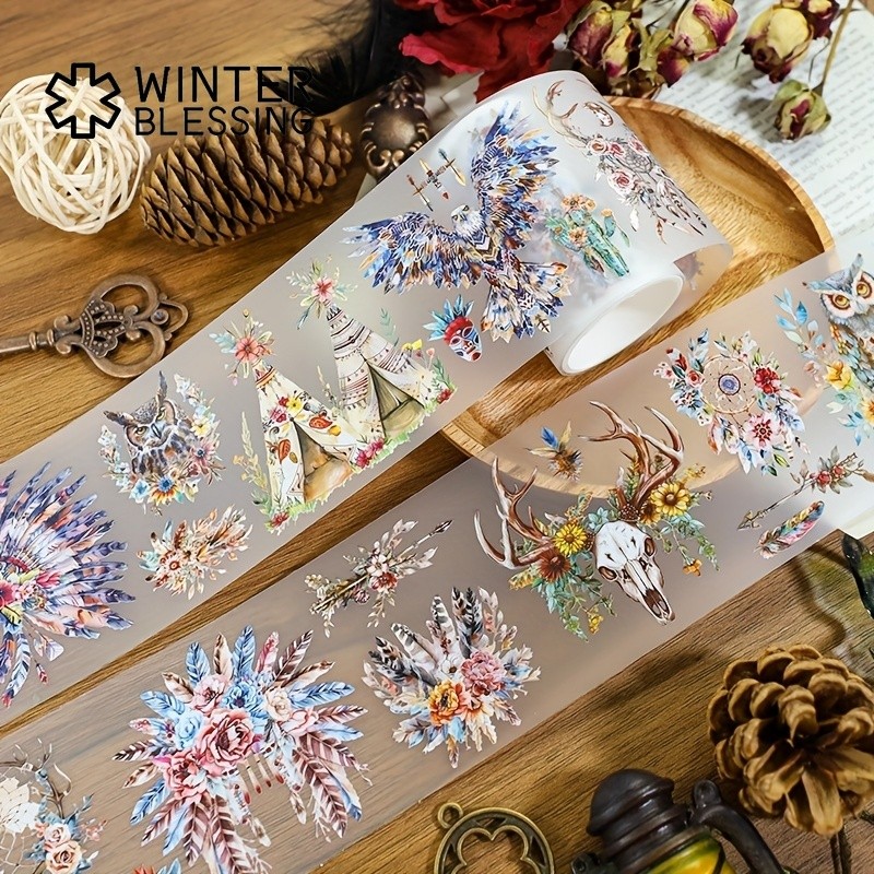 

2m Colorful Owl Skull PET Washi Tape Flower Feather Transparent Roll Stickers Decorative Adhesive Tape For Scrapbooking Journal
