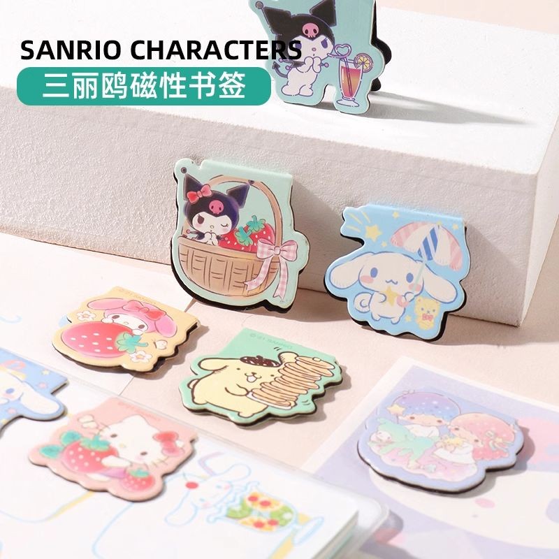 

4pcs Genuine Sanrio Cute Magnetic Bookmark Kuromi Cinnamoroll Student Practical Girl Heart Cartoon Exquisite Bookcase