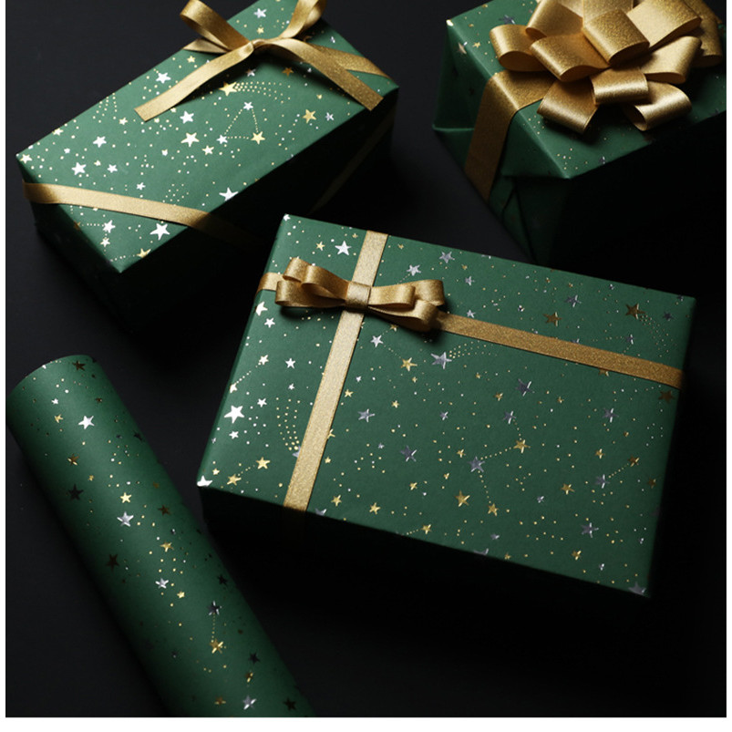

50*70cm Star Wrapping Paper Meteor Ribbon Gold Silver Gift Box Bow Ribbon Gift Box Decoration Meteor gold wrap paper