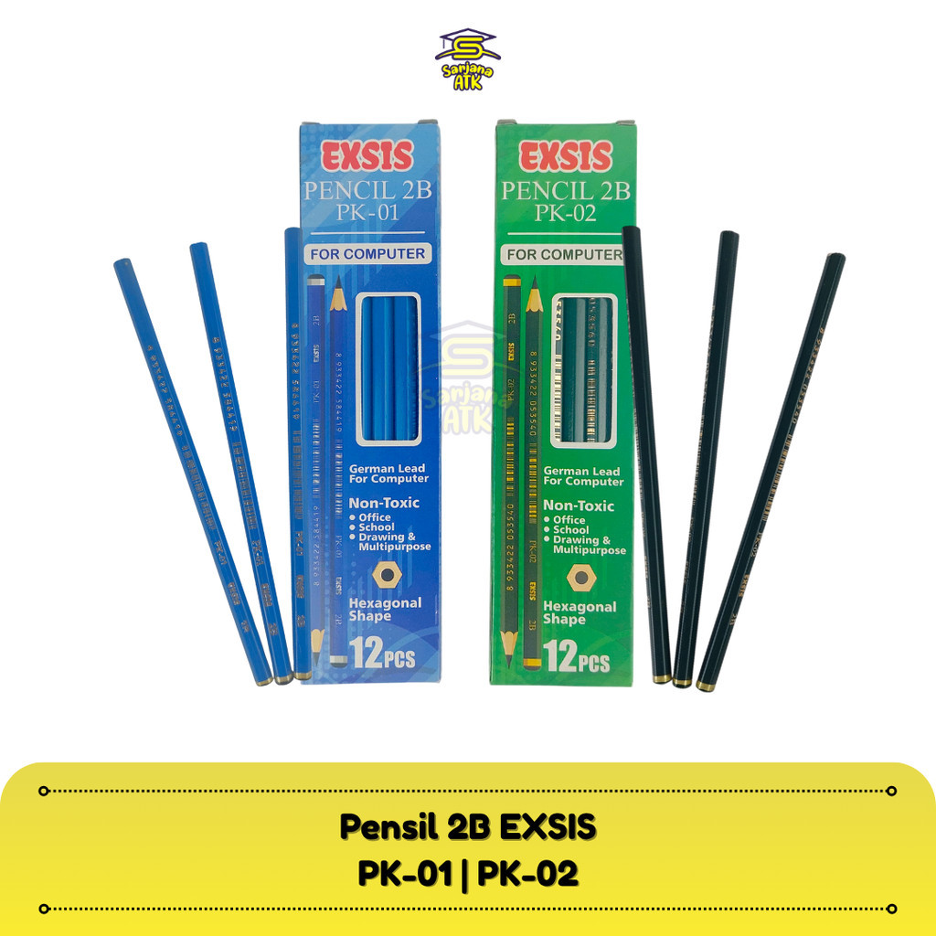 

(12 Pcs) Pensil 2B For Computer EXSIS / Pensil Kayu Hexagonal PK-01 / PK-02