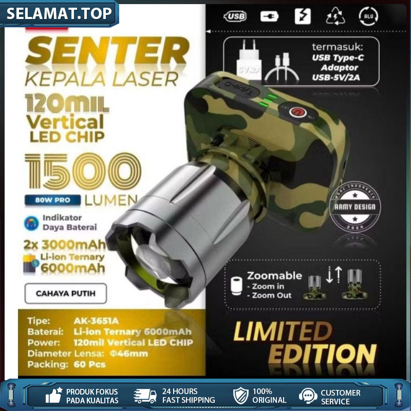 AOKI SENTER KEPALA LIMITED EDITION ZOOM 60W AK-3671A & 3672K / HEADLAMP AOKI ZOOM ARMY LIMITED EDITI
