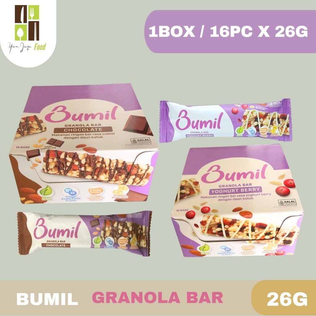 

Bumil Granola Bar 26g - 1BOX/16PCS Granola Bar Rasa Yoghurt Bar / Rasa Chocolate Bar / Snack Ibu Hamil / Cemilan Ibu Hamil / Granova