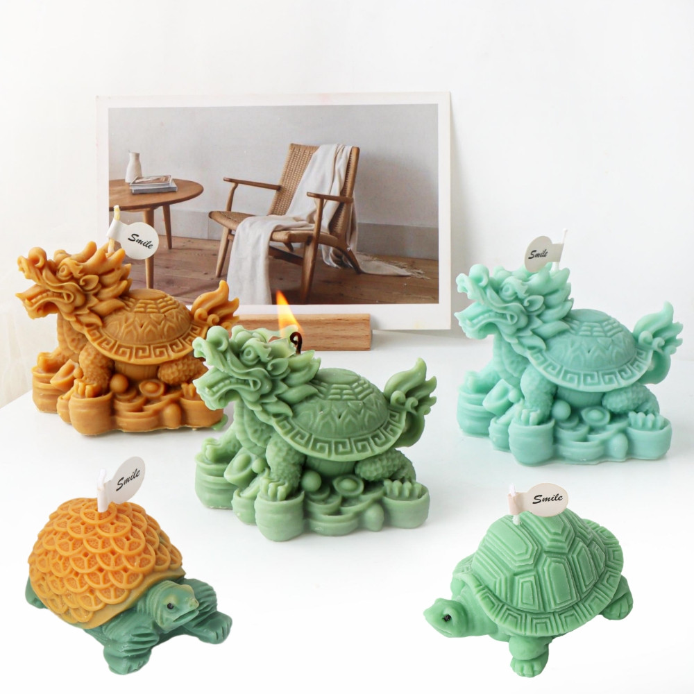 

3D Turtle Candle Silicone Mold Dragon Turtle Candle Soap Mold DIY Golden Coin Turtle Basalt Statue Plaster Aroma Candle Mould