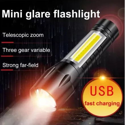 SENTER LED MINI EMERGENCY PORTABLE CAS ULANG / RECHARGEABLE COB LIGHT SUPER TERANG MUDAH DIBAWA SAKU