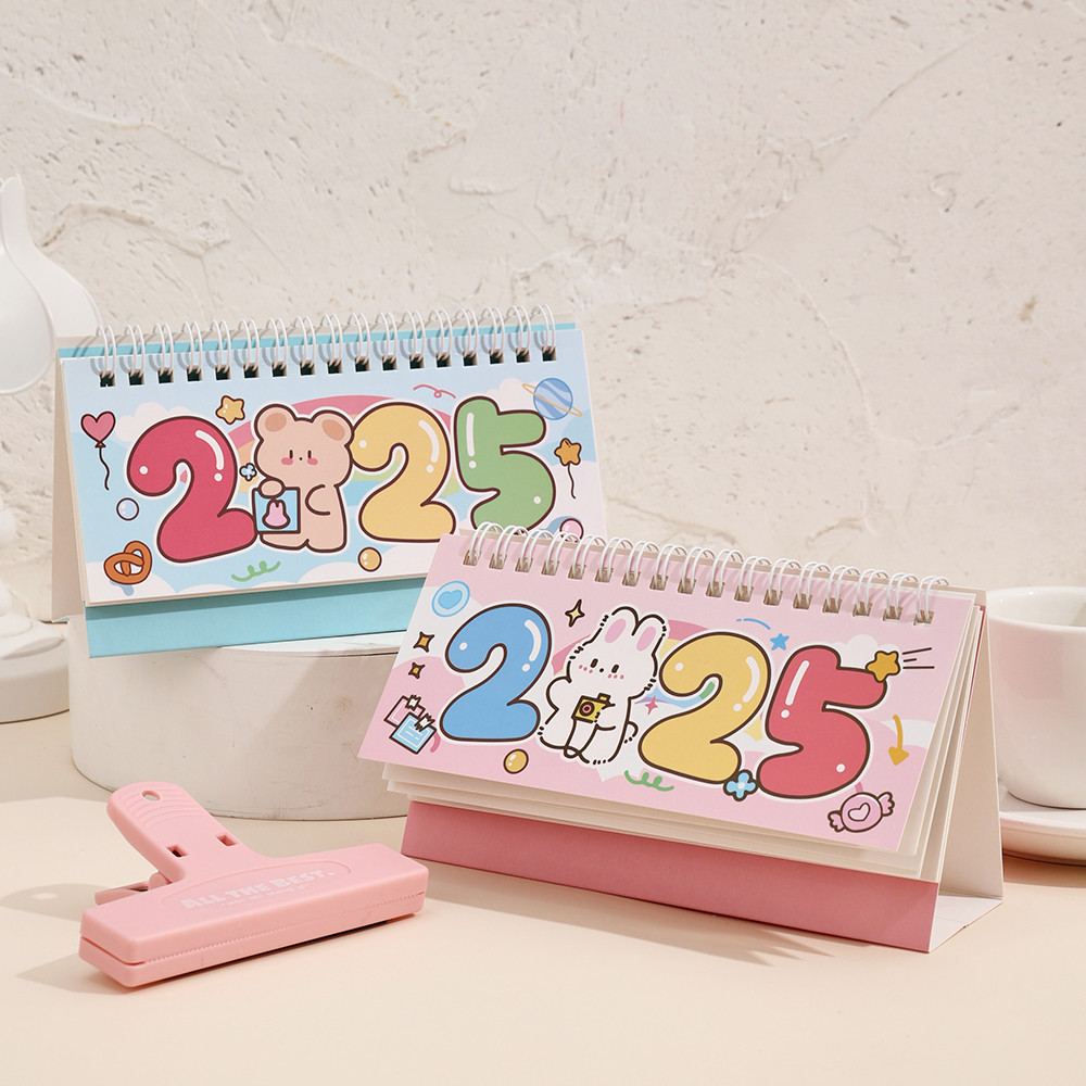 

1 pc 2025 Cute Cartoon Monthly Desk Calendar Standing Flip Coil Desktop Calendar With Notes Memo For Planning Schedule School