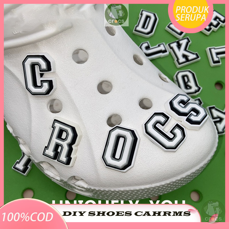 Charms Buaya baru jibbitz pesona huruf A-Z kualitas tinggi, sepatu gesper crocs dekorasi sepatu, hur