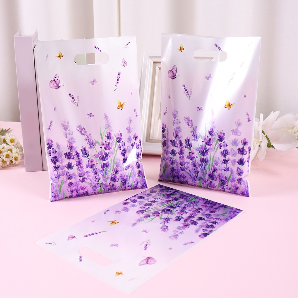 

10/20/50pcs Lavender Plastic Gift Bag Handy Candy Bag for Baby Shower Spring Season Party Supplies Decorative Wrapping Bag
