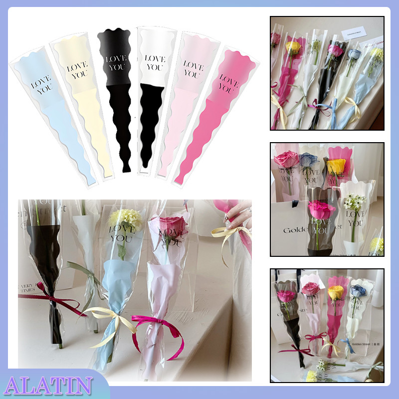 

50 PCS Korean Mermaid Dot Single Rose Box / Kantong Bunga Single Transparent / Plastik Bungkus Buket