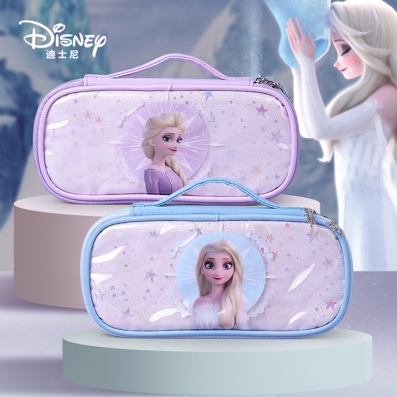 

Disney Anime Pencil Case Cute Large Capacity Double Layer Kawaii Frozen Elsa Pencils Bag Supplies Stationery