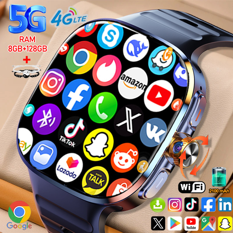 8GB+128GB RAM 5G/4G Android 9.0 Smart Watch 2.4 inch AMOLED 2100mah Battery 900W Camera GPS WIFI Goo