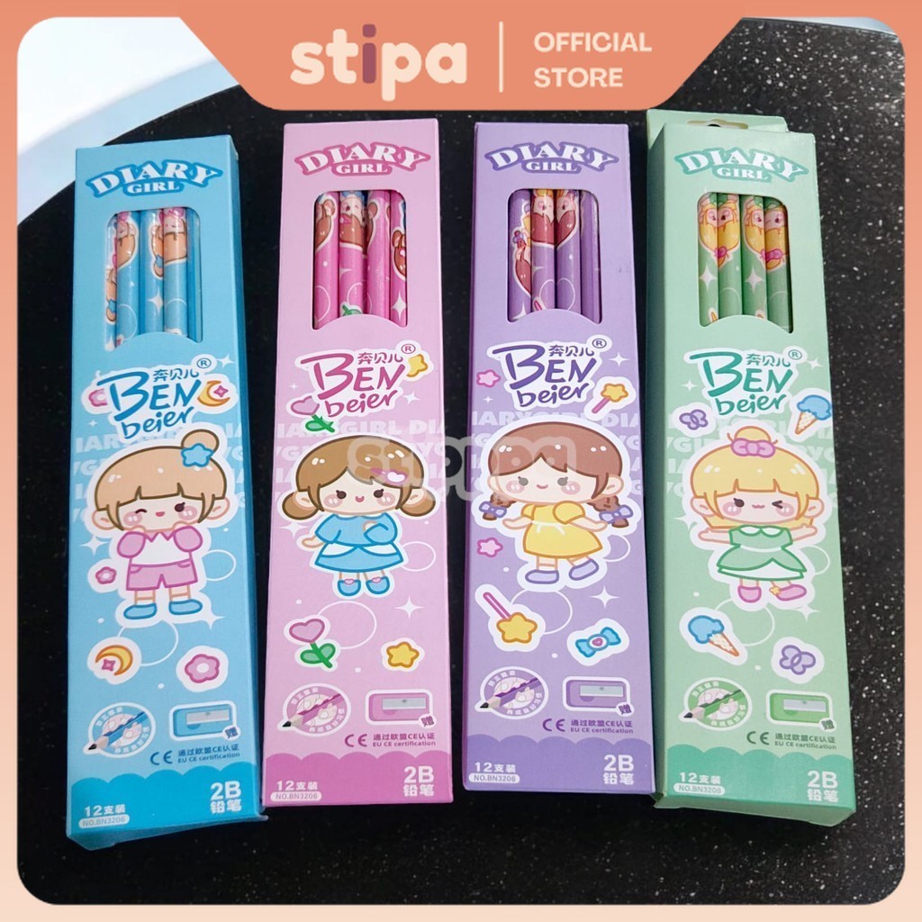 

STIPA Set Isi 12 Pcs Pensil Karakter dengan Rautan Pencil with Sharpener Serutan Alat Tulis ATK Sekolah Kantor BEN