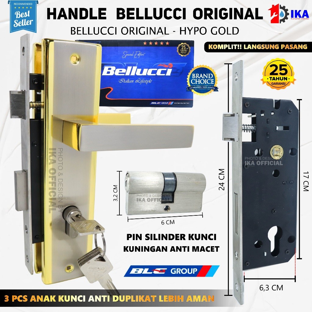 SAB Slot Kunci Handle Handel Bellucci Hypo Gold Hendel Pintu Set Besar 25 CM / Kunci Pintu Besar Bel