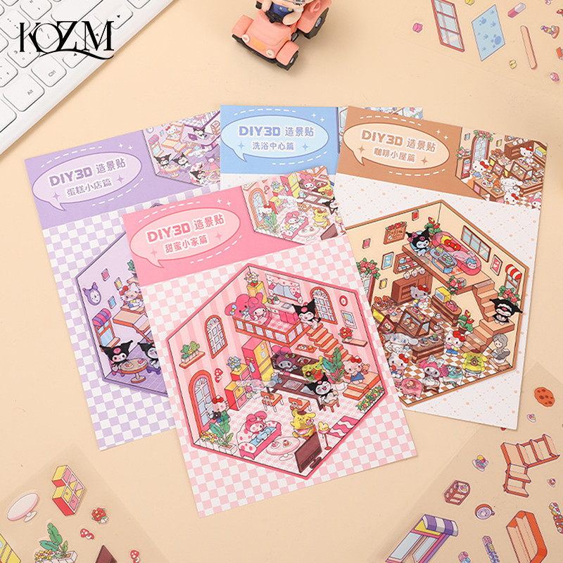 

1 Set Christmas Gift For Children Kawaii Sanrio 3D Landscaping Stickers Cartoon Miniature Scene Visual Stacking Stickers