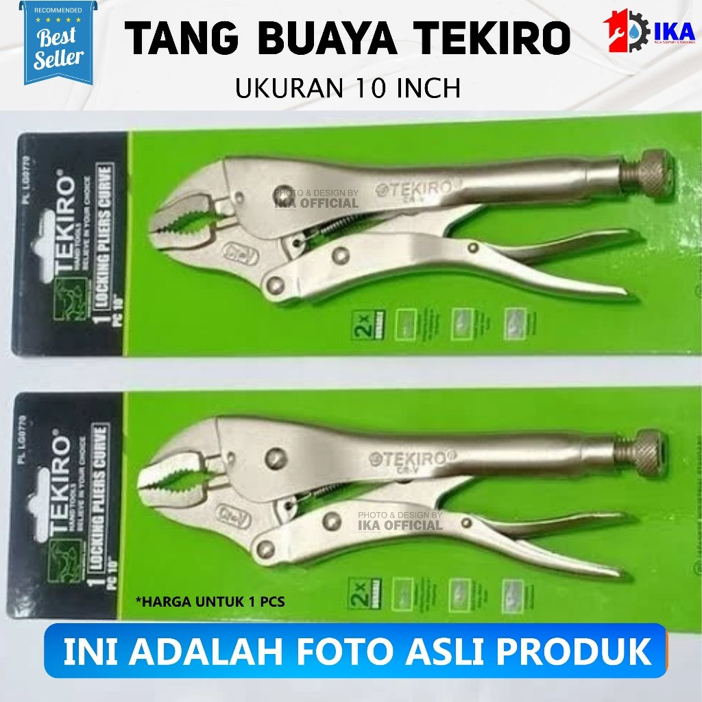 TEKIRO Tang Buaya Jepit Chrome Bengkok 10 Inch Tang Buaya Jepit Chrome Lurus Locking Pliers Curve Te