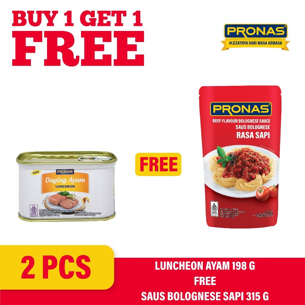 

New [BUY 1 GET 1] PRONAS Luncheon Ayam 198 g Free Saus Bolognese Sapi 315 gPremium
