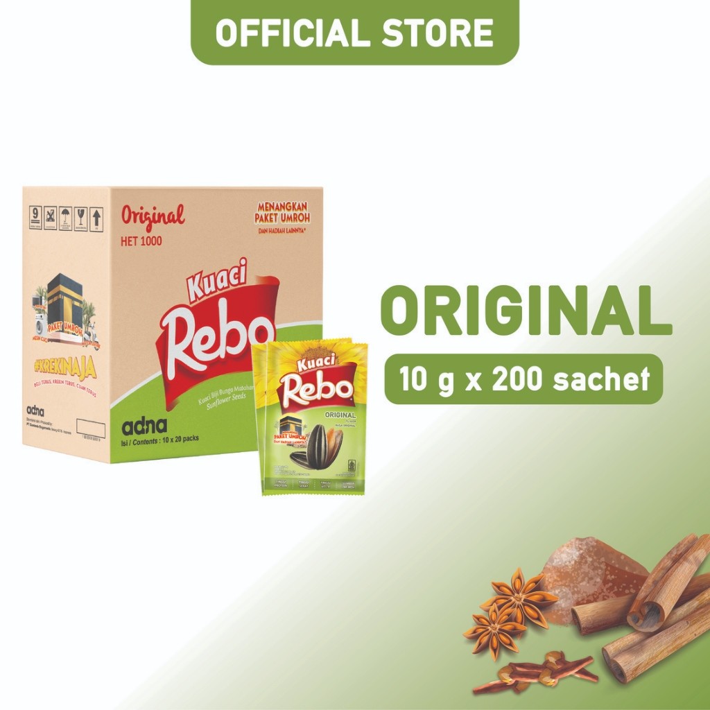 

Rebo Kuaci Rasa Original 10 Gram - 1 Dus (Isi 200 Sachet)