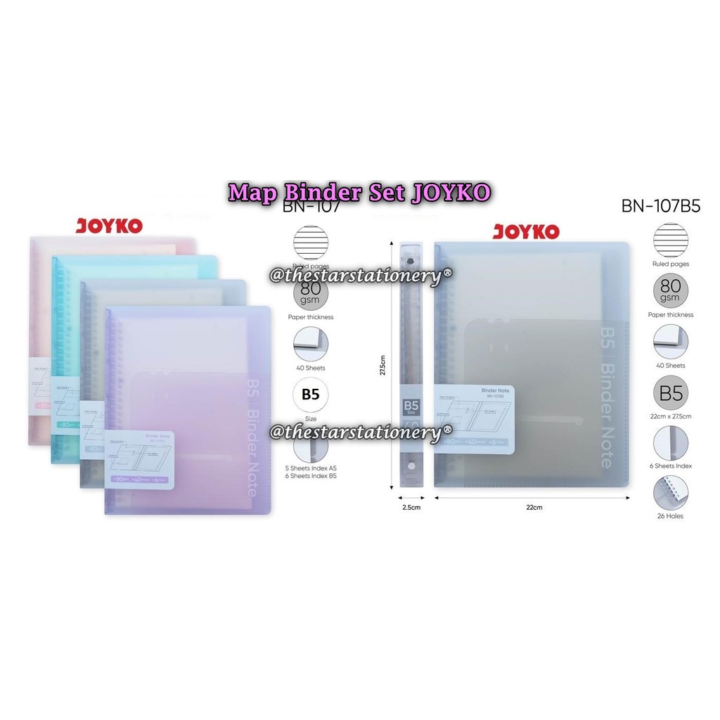 

(1 Biji) GROSIR Map Binder JOYKO BN-107B5 B5 40 Sheets Rings Plastic / JOYKO Binder Note BN-107 B5
