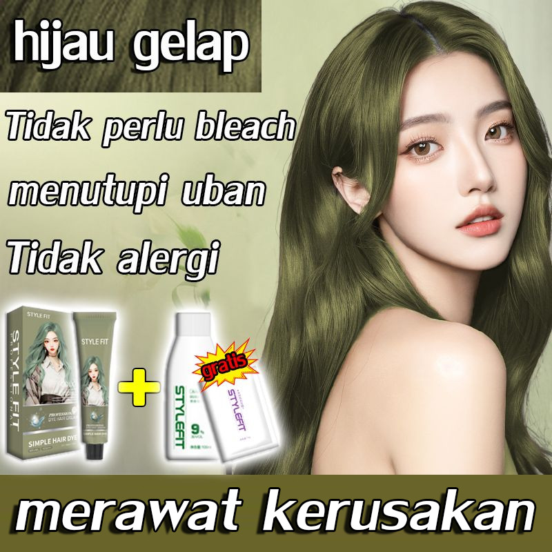 【Aman tidak bahaya】STYLE FIT Cat rambut Hijau olive 200ML Bahan herba tanpa ammonium (semir rambut,p