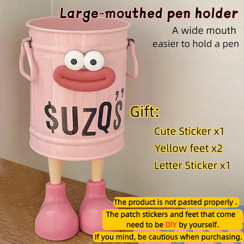 

Cute Big Mouth Pencil Holder Cartoon Capacity Pencil Case DIY Round Pen Container Students Stationery(random letter stickers)