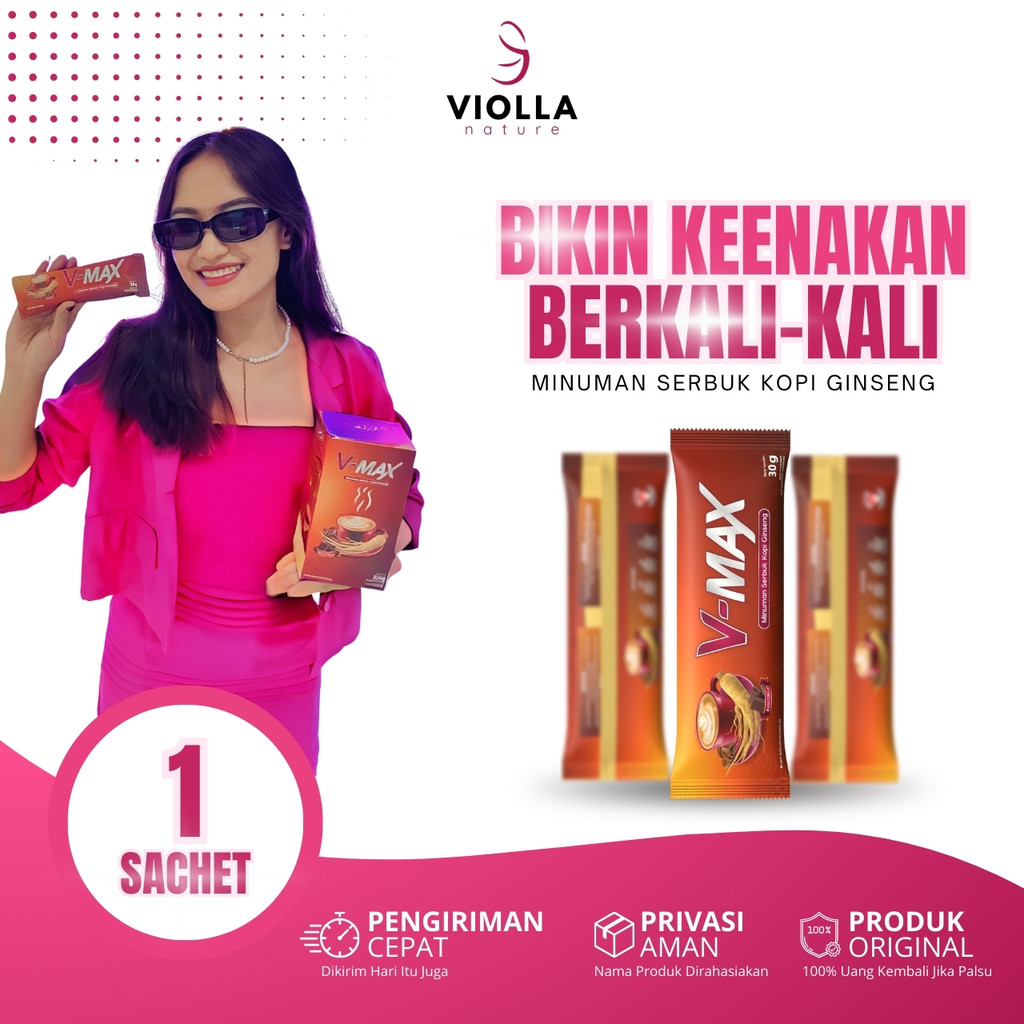 

V-MAX Minuman Bubuk Kopi Ginseng Rasa Cokelat Idaman Wanita Tahan Lama Kemasan 1 Sachet
