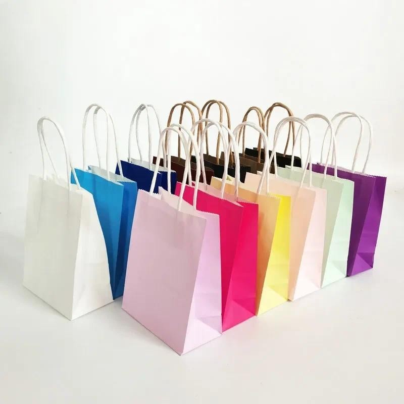 

30/50/100pcs Mini Small Kraft Paper Bag with Handles Festival Gift Bag High Quality Candy Shopping Bags
