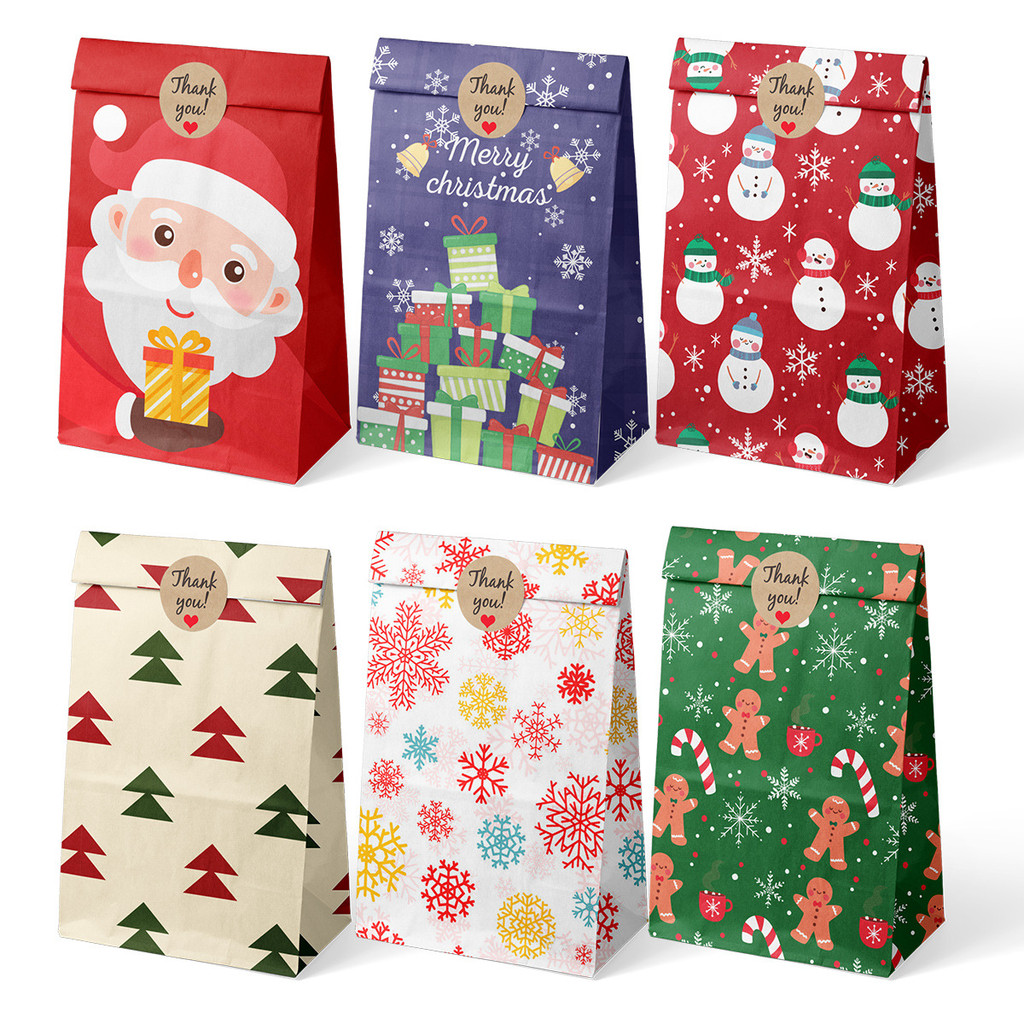 

12pcs Gift Bags Candy Bags Merry Advent Calendar Numbers Stickers Kraft Paper Box Packaging Bags