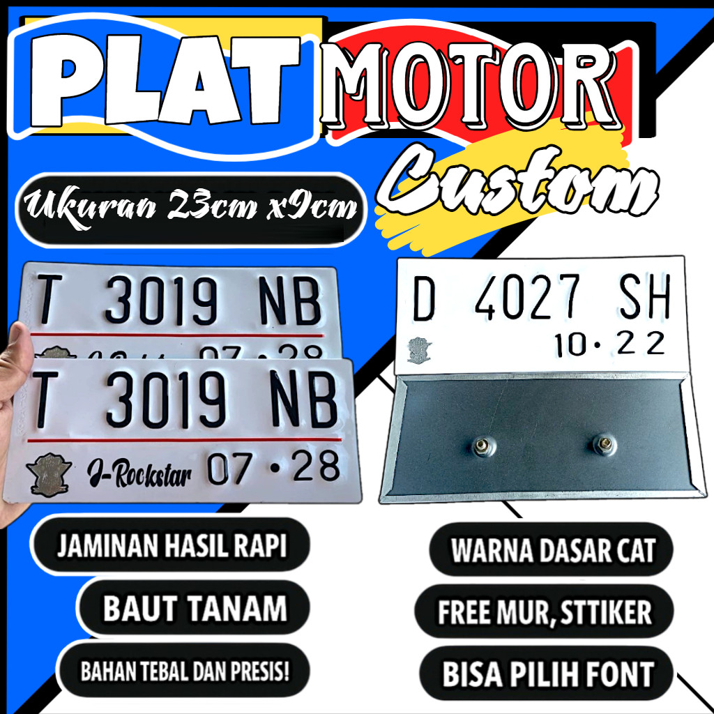 Plat motor custom warna putih satu pasang plat motor variasi warna putih plat motor baut tanam plat 