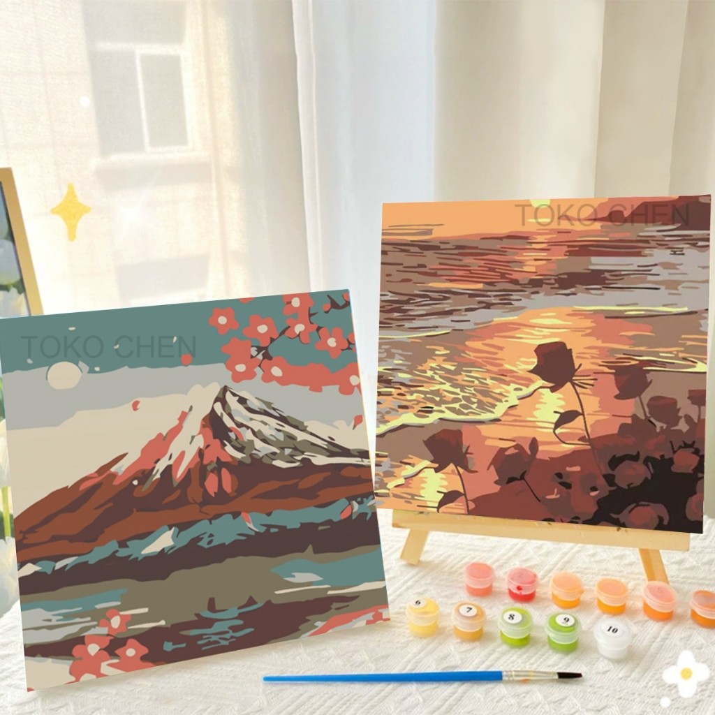 

20x20cm DIY Paint By Number Lukisan Kanvas Dengan Kayu Frame Dekorasi Ruangan