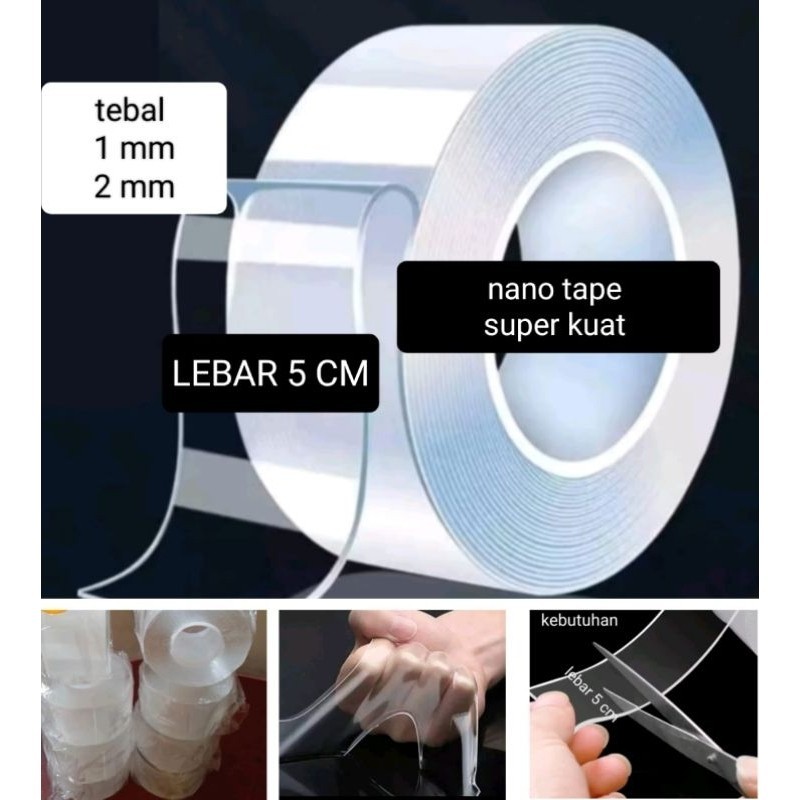

double tape lebar 5 cm double tape bening transparan super kuat import