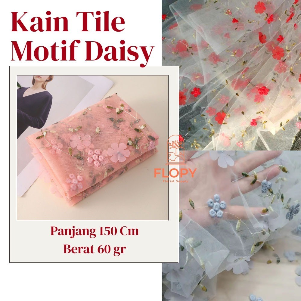 Kain Tile Motif Daisy / Kain Bordir / Kain Bordir Motif Bunga