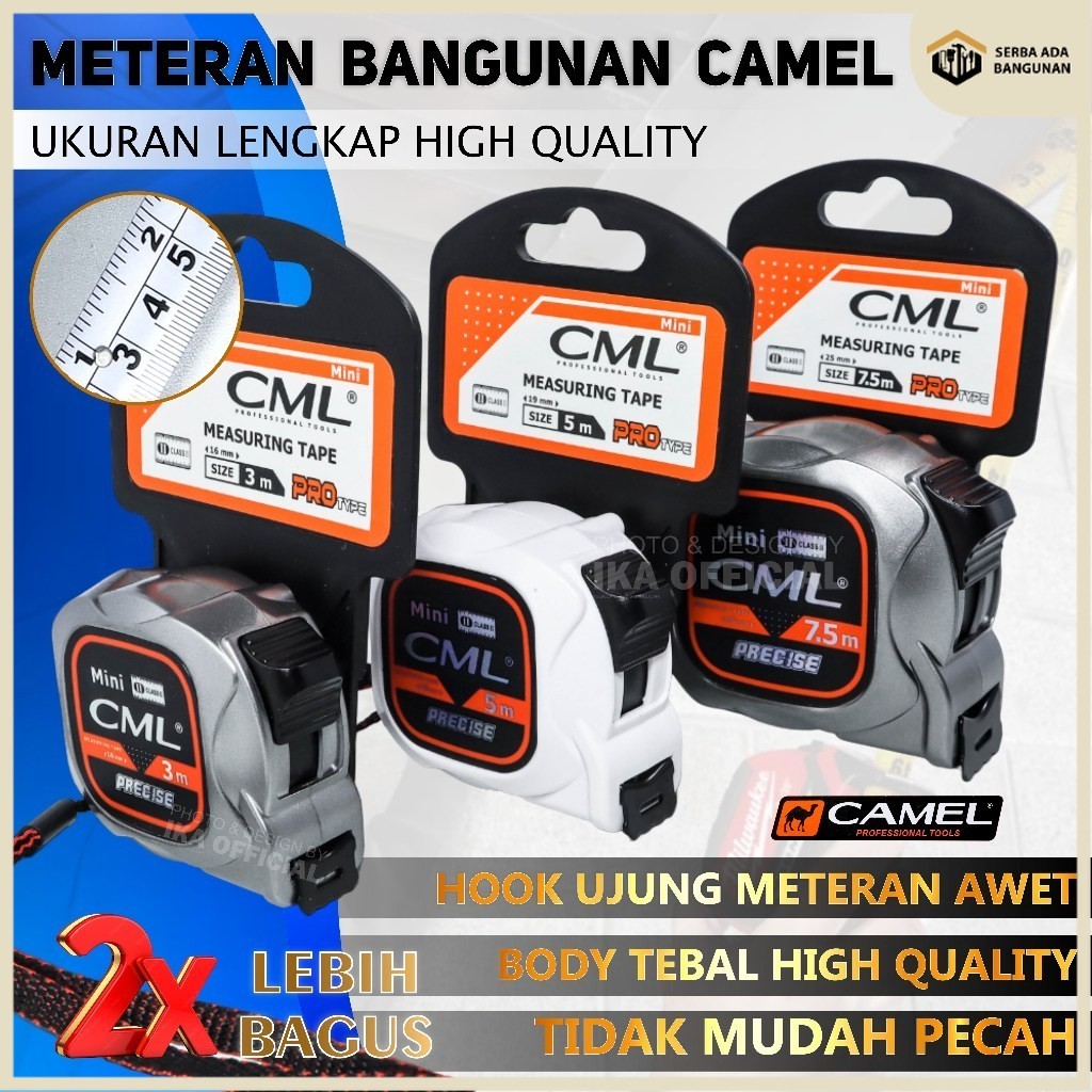 SAB Meteran Tukang / Measuring Tape / Meteran Camel Mini Ukuran 3 Meter, 5 Meter, dan 7,5 Meter Mete