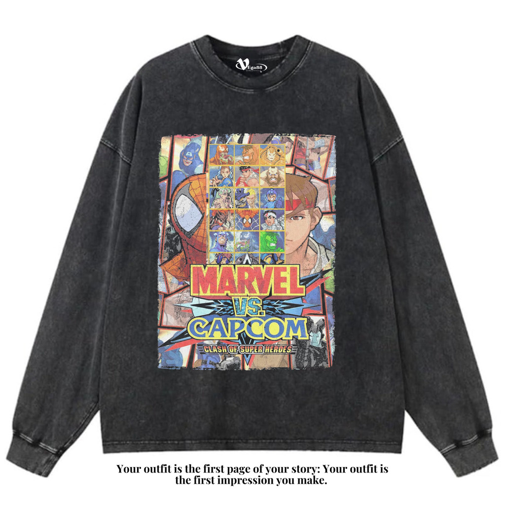 VEGA88 *marvel vs capcom* Kaos oversize longsleeve | t-shirt oversized | kaos washed | washing | vin