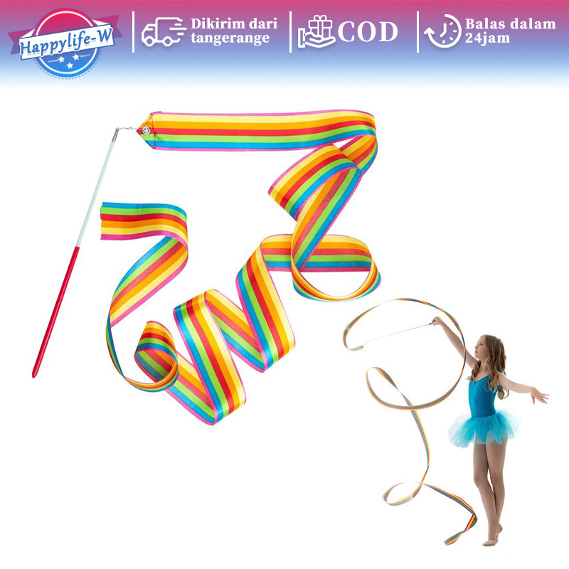 Twirling Ribbon 4 M Twirl Pita Satin Bonus Stik Gagang Tongkat Colorful Dance Ribbon Ballet Ribbon P
