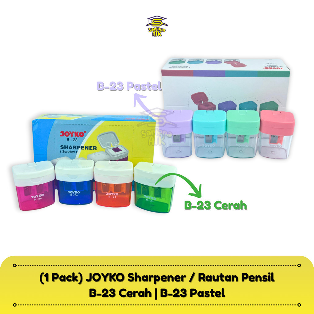 

(12 Pcs) JOYKO Rautan Sharpener B-23 Warna Cerah Pastel / Rautan Pensil / Rautan Meja Stationery