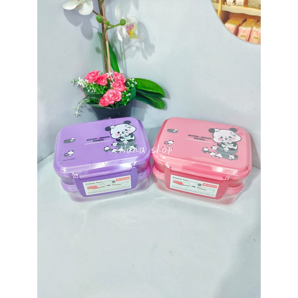 LION STAR Enzona Twin Lunch Box Segi Kotak Bekal Anak 2 Susun SB-34 BPA FREE/bekal mochi-mochi panda